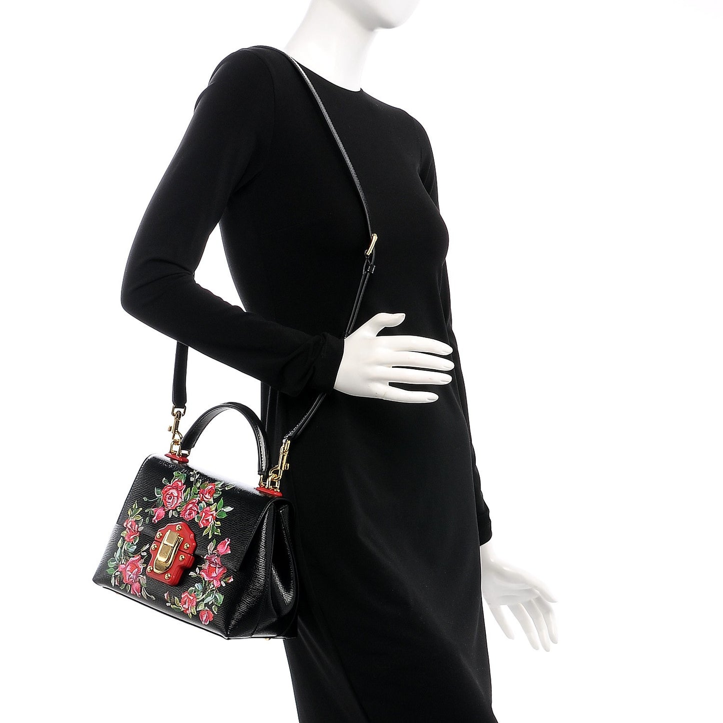 Grained Calfskin Printed Lucia Small Satchel Nero Black