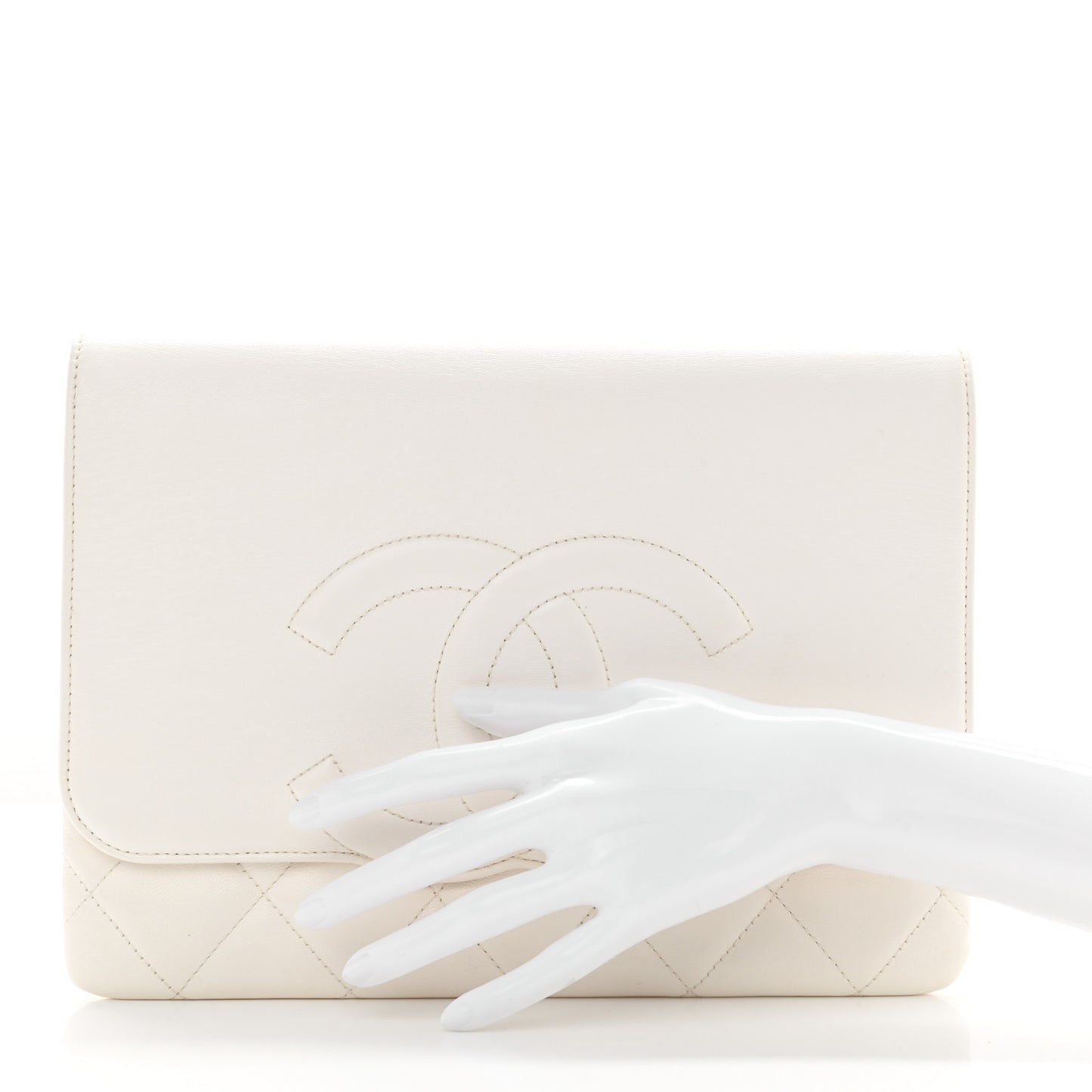 Goatskin Quilted Timeless CC Clutch White