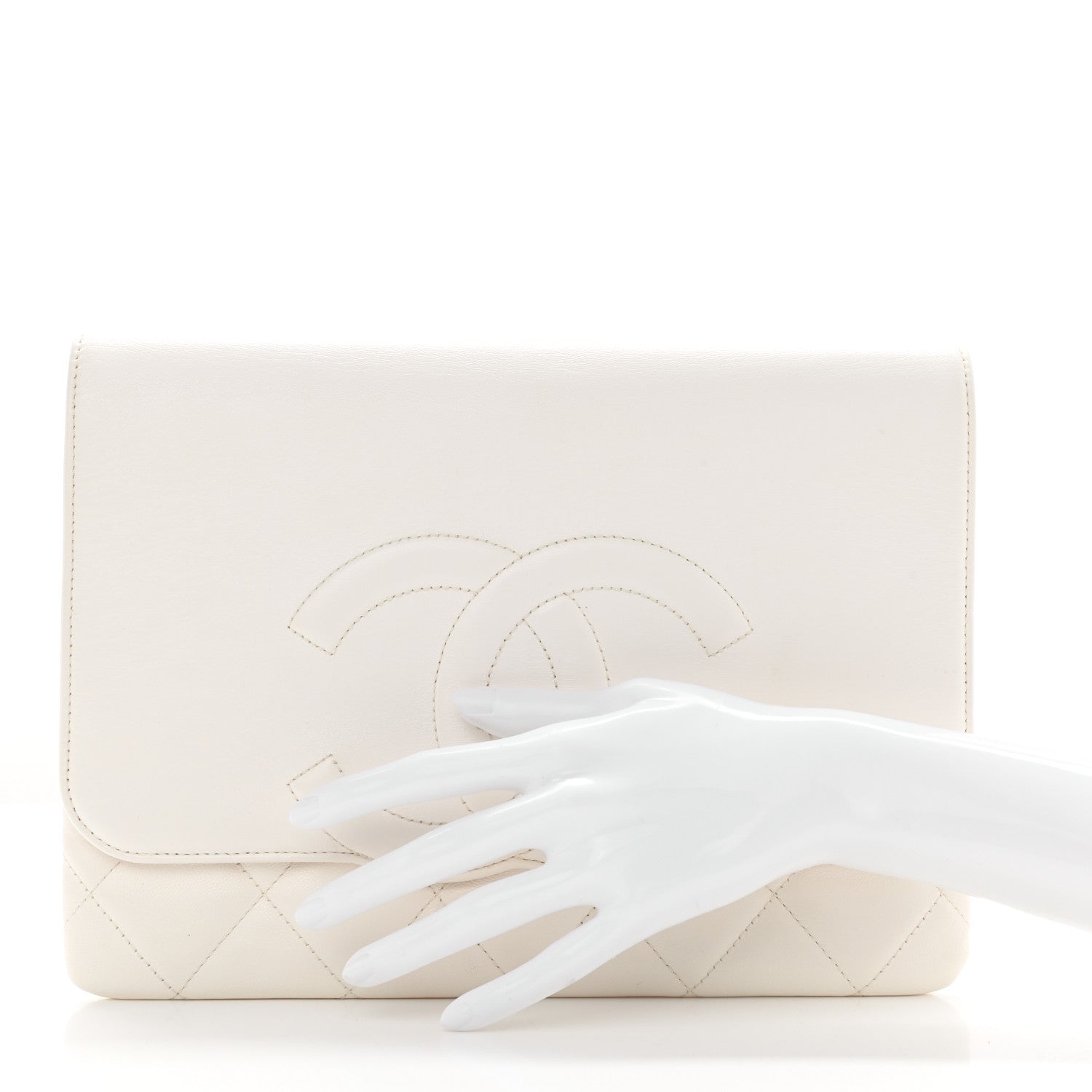 Chanel Goatskin Quilted Timeless CC Clutch White 2 of 8