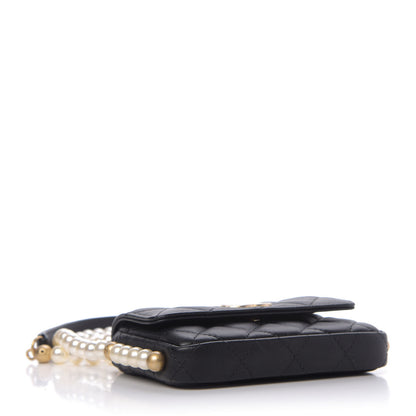 Chanel Calfskin Quilted About Pearls Card Holder Flap With Chain Black 4 of 11