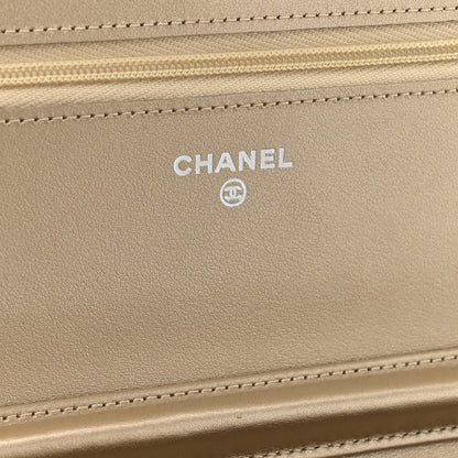 Chanel Metallic Lambskin Quilted Wallet On Chain WOC Gold Black 6 of 13