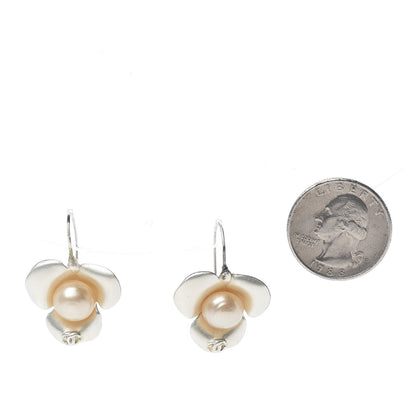 Chanel Pearl Camellia CC Drop Earrings Silver 2 of 4