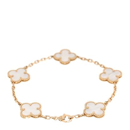 Van Cleef & Arpels 18K Yellow Gold Mother of Pearl 5 Motifs Vintage Alhambra Bracelet 2 of 5
