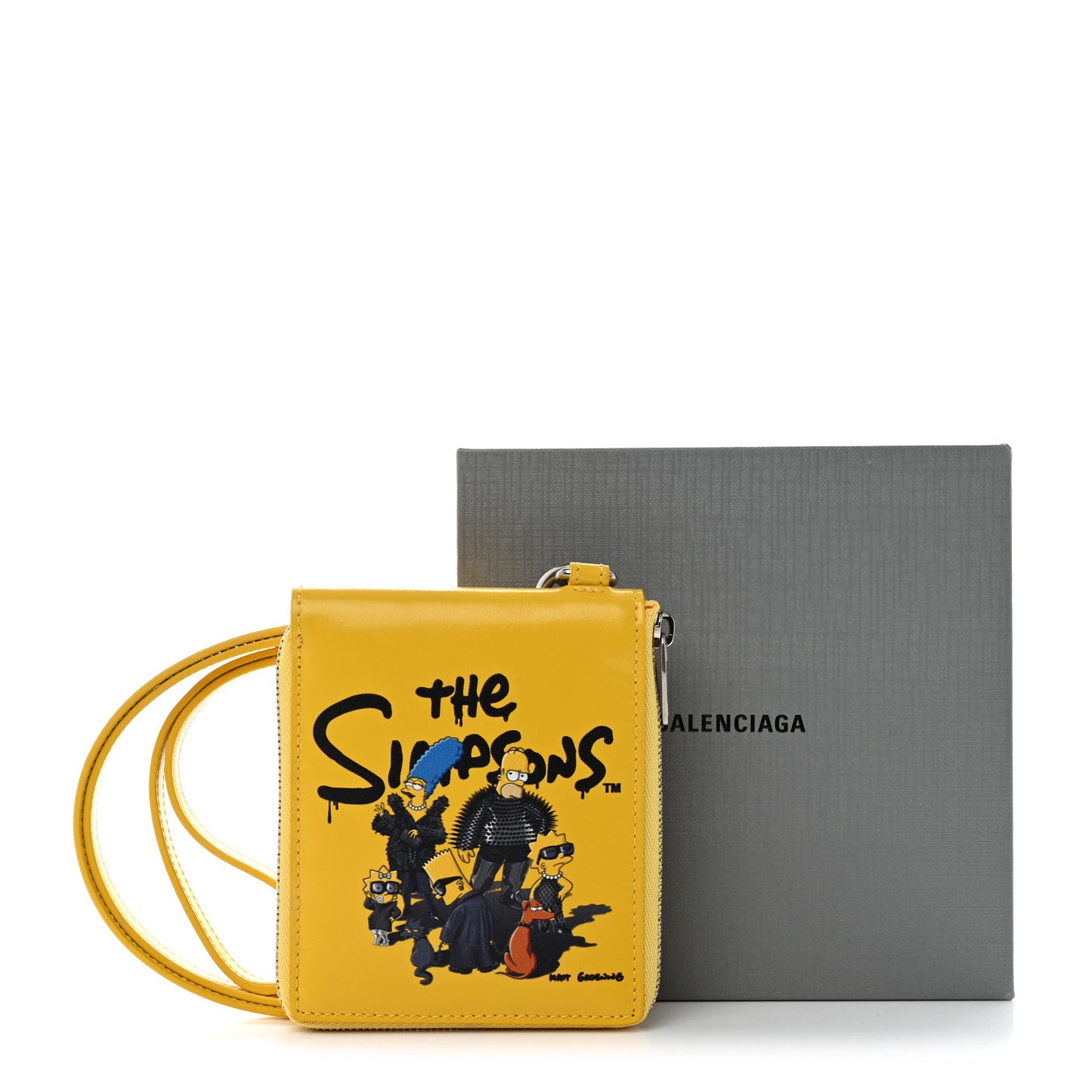 X THE SIMPSONS Smooth Calfskin Logo Card Holder On Keychain Bumblebee Yellow