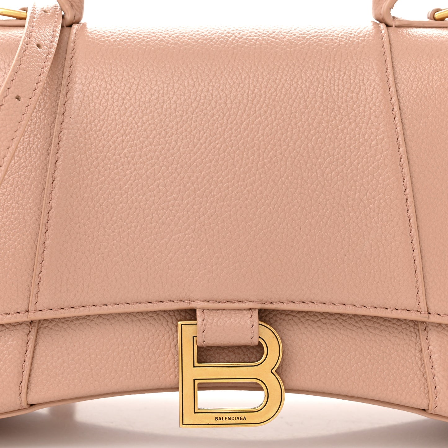 Grained Calfskin Small Hourglass Top Handle Bag Nude Beige