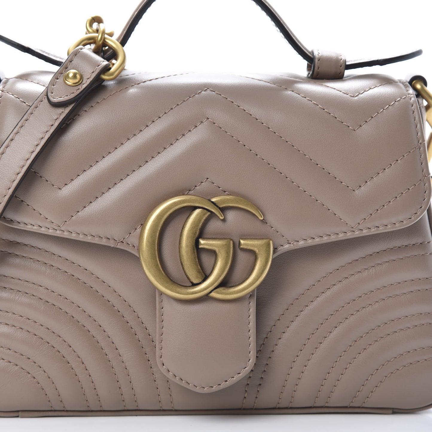 Calfskin Matelasse Mini GG Marmont Top Handle Shoulder Bag Porcelain Rose