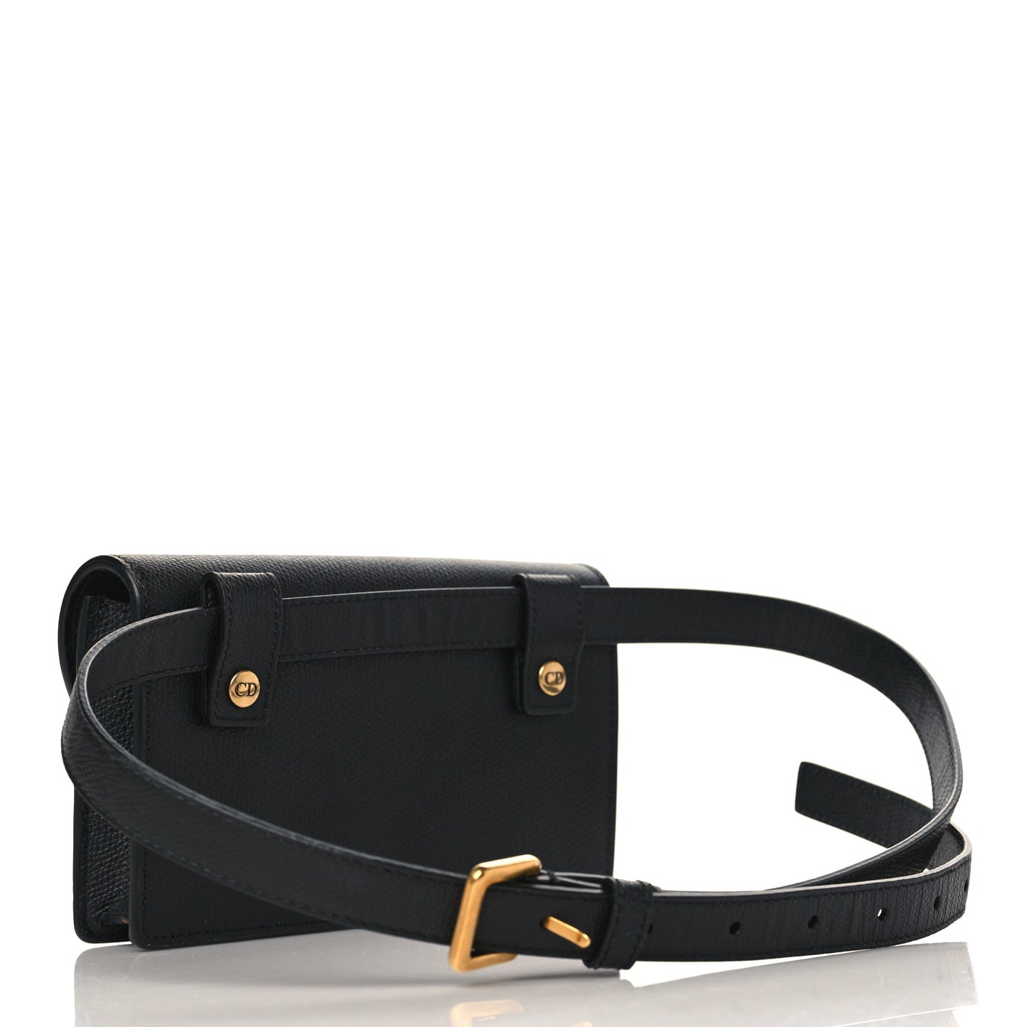 Grained Calfskin Saddle Belt Bag Black