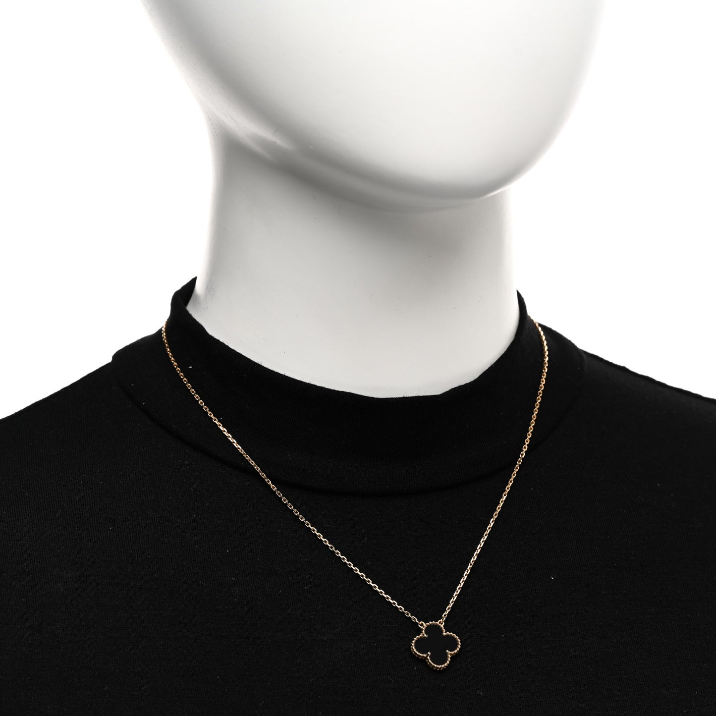 18K Yellow Gold Black Onyx Vintage Alhambra Pendant Necklace
