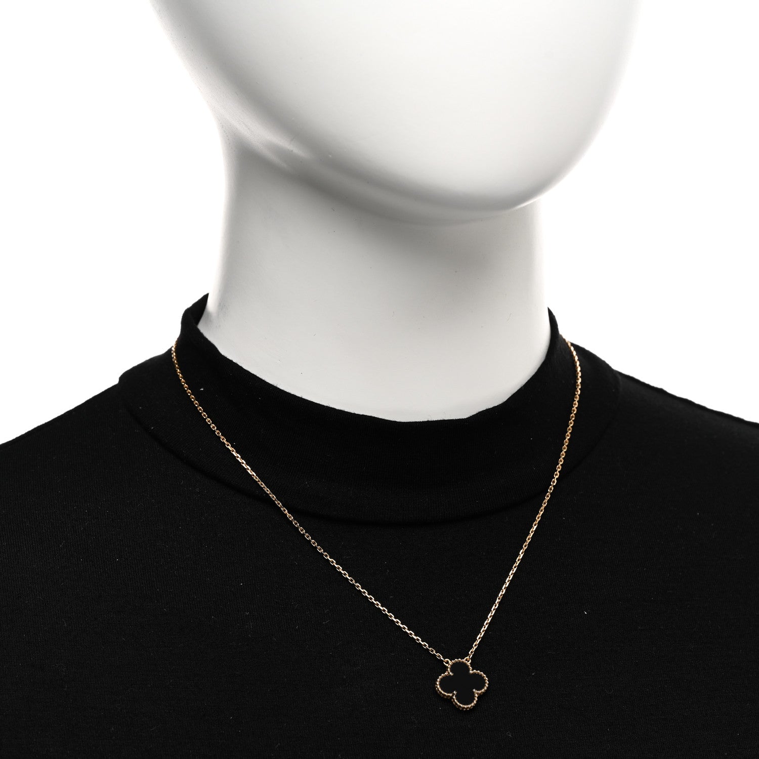 Van Cleef & Arpels 18K Yellow Gold Black Onyx Vintage Alhambra Pendant Necklace 2 of 4