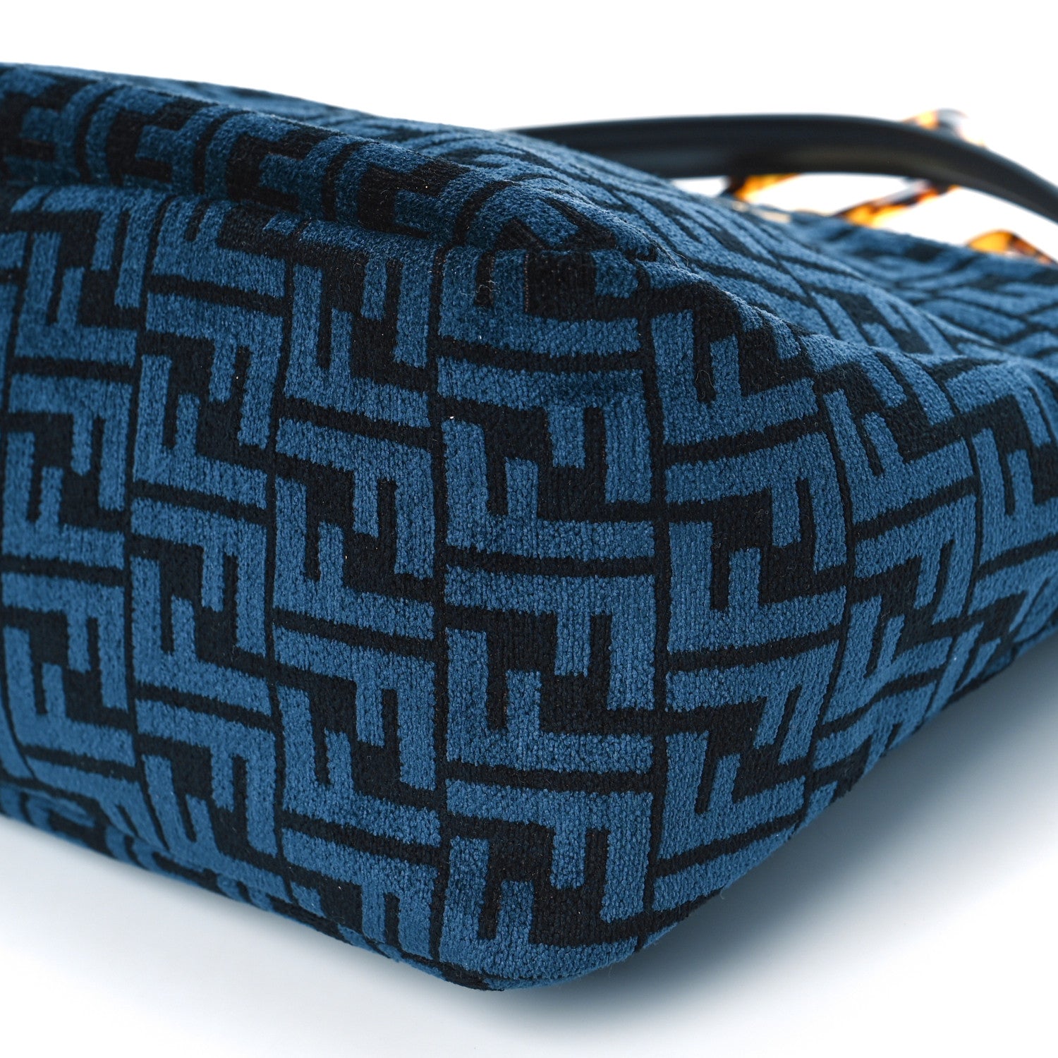 Fendi Chenille Vitello Seta Plexiglass FF Fendi O'Lock Zipper Blue