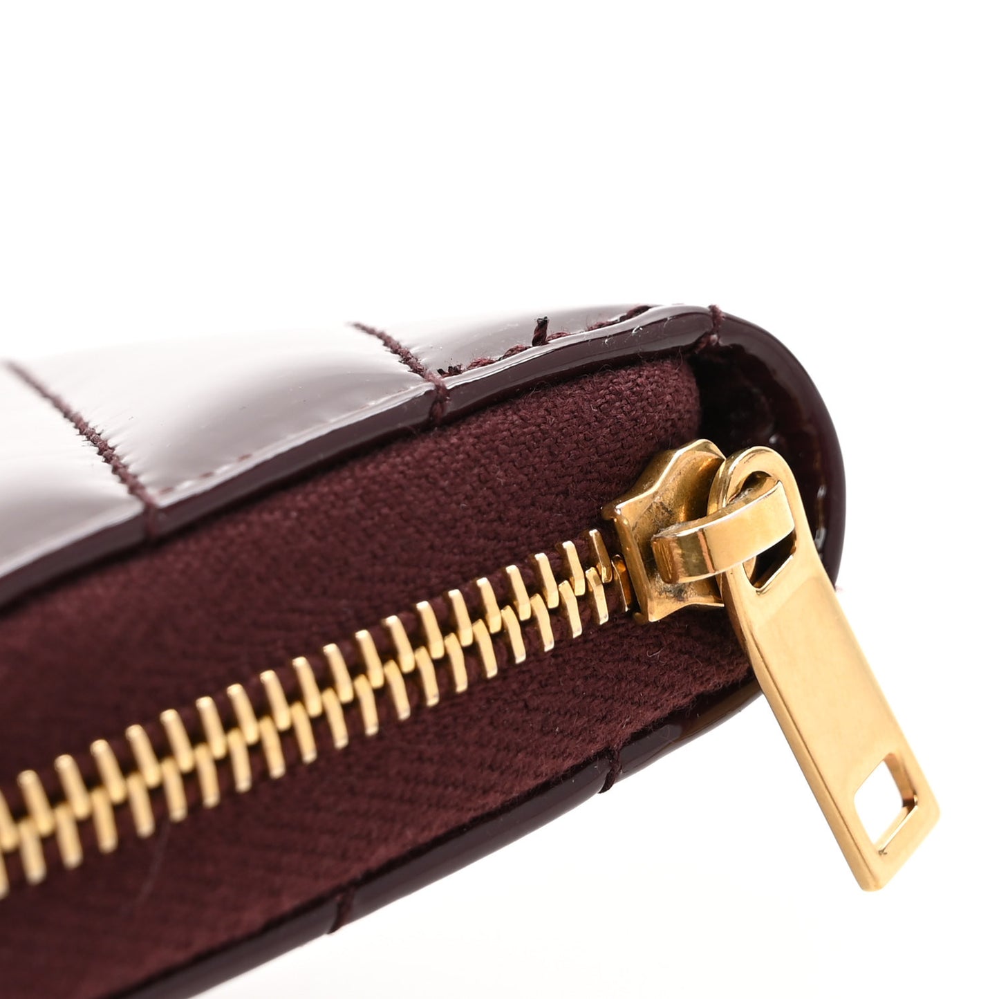 Patent Matelasse Chevron Monogram Cassandre Compact Zip Around Card Wallet Dark Red Wine