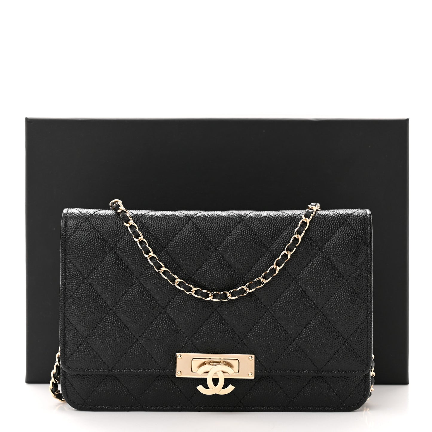 Caviar Quilted Golden Class Wallet On Chain WOC Black