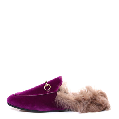 Gucci Velvet Fur Womens Princetown Slippers 40 Fucsia Violet Cyclamen Natural 1 of 11
