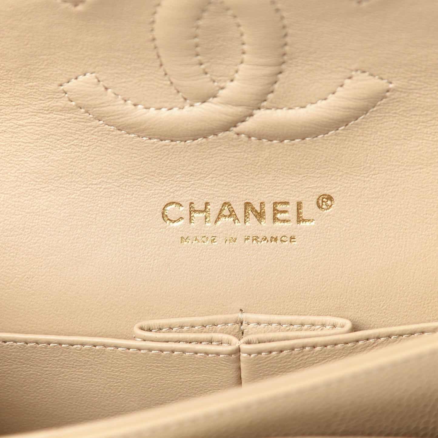 Caviar Quilted Medium Double Flap Beige