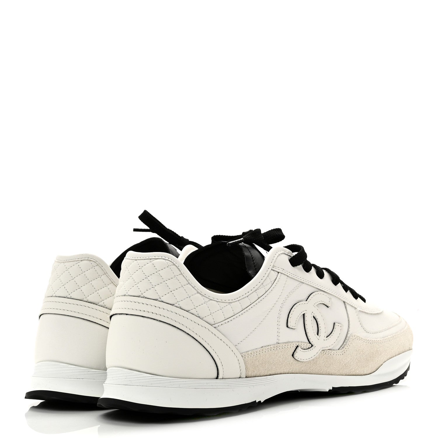 Chanel Calfskin Suede CC Mens Sneakers 43 White Beige Black 5 of 10