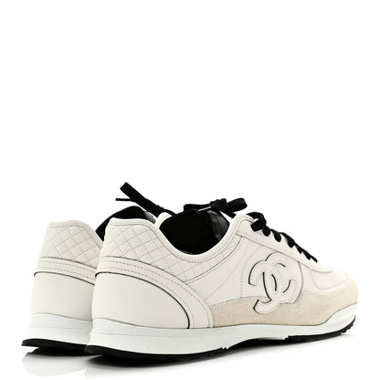 Chanel Calfskin Suede CC Mens Sneakers 43 White Beige Black 5 of 10