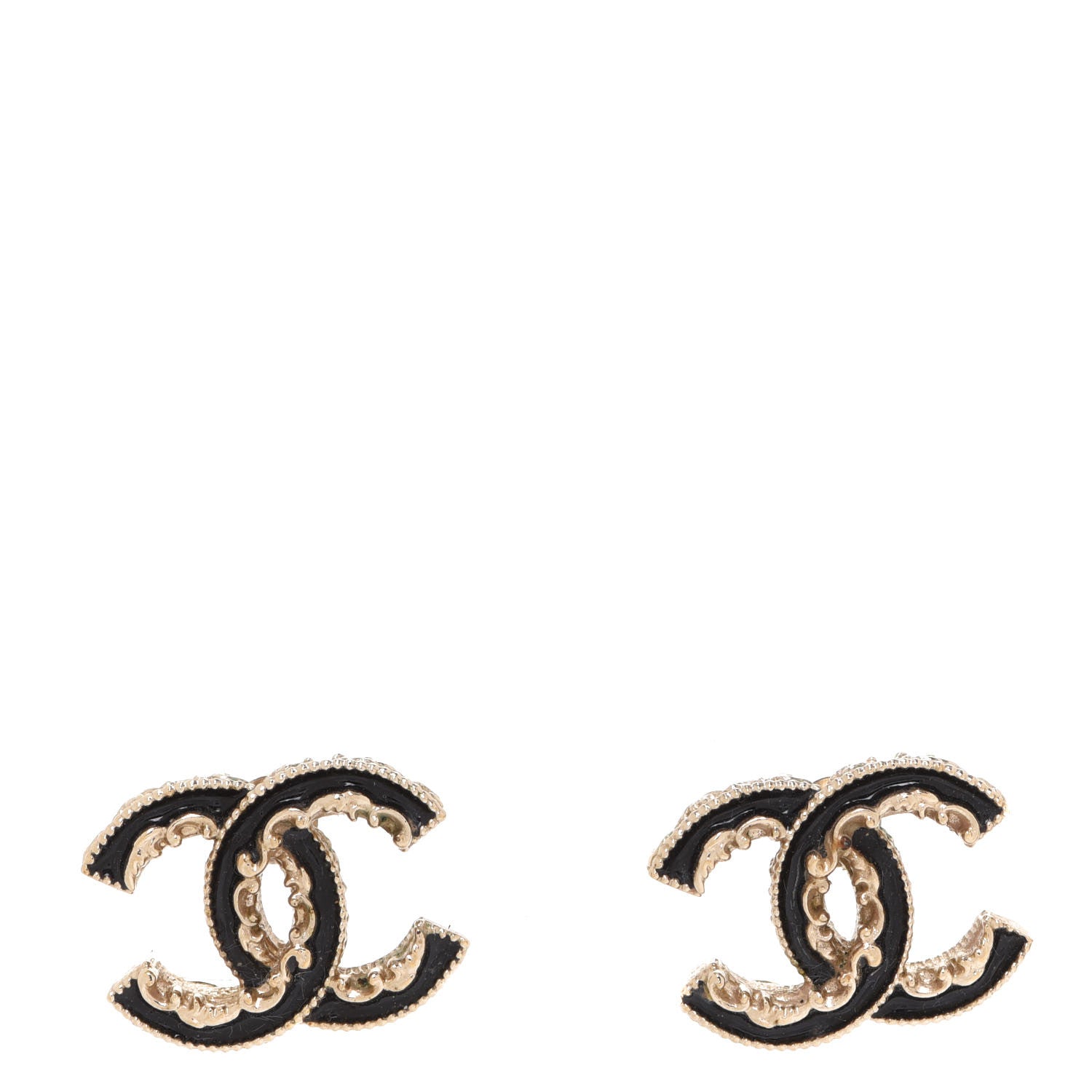 Chanel Enamel CC Baroque Earrings Black Gold 1 of 5