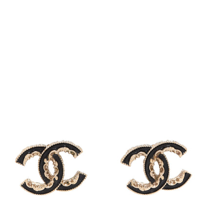 Chanel Enamel CC Baroque Earrings Black Gold 1 of 5