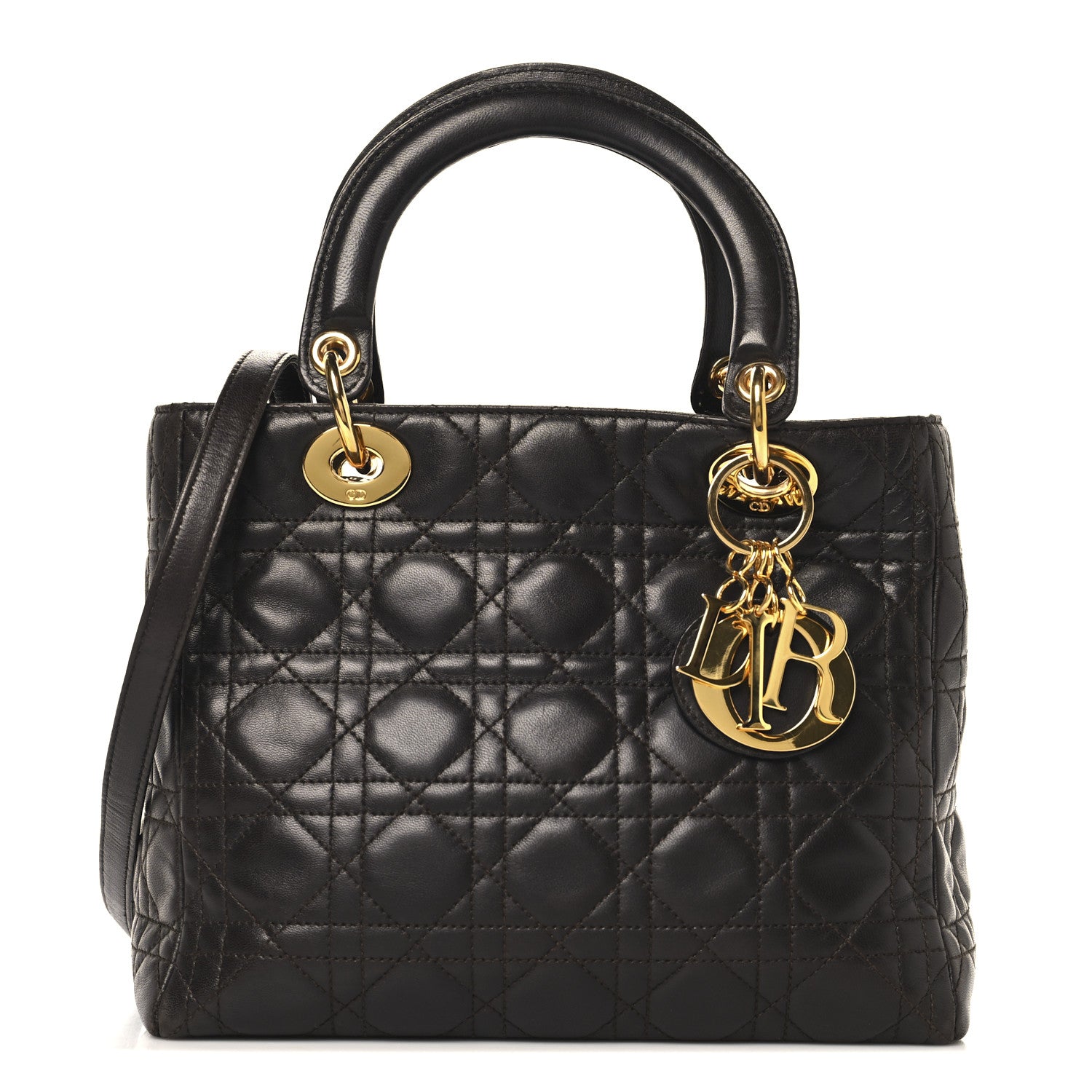 Christian Dior Lambskin Cannage Medium Lady Dior Dark Brown 1 of 14