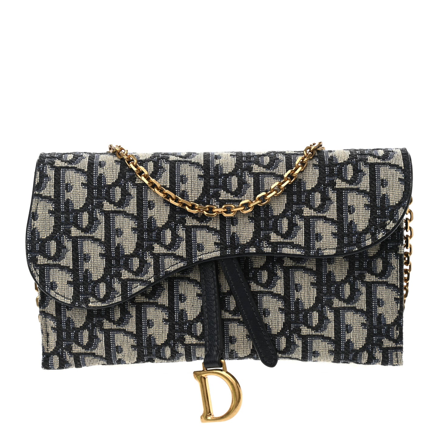 Oblique Saddle Chain Long Wallet Blue