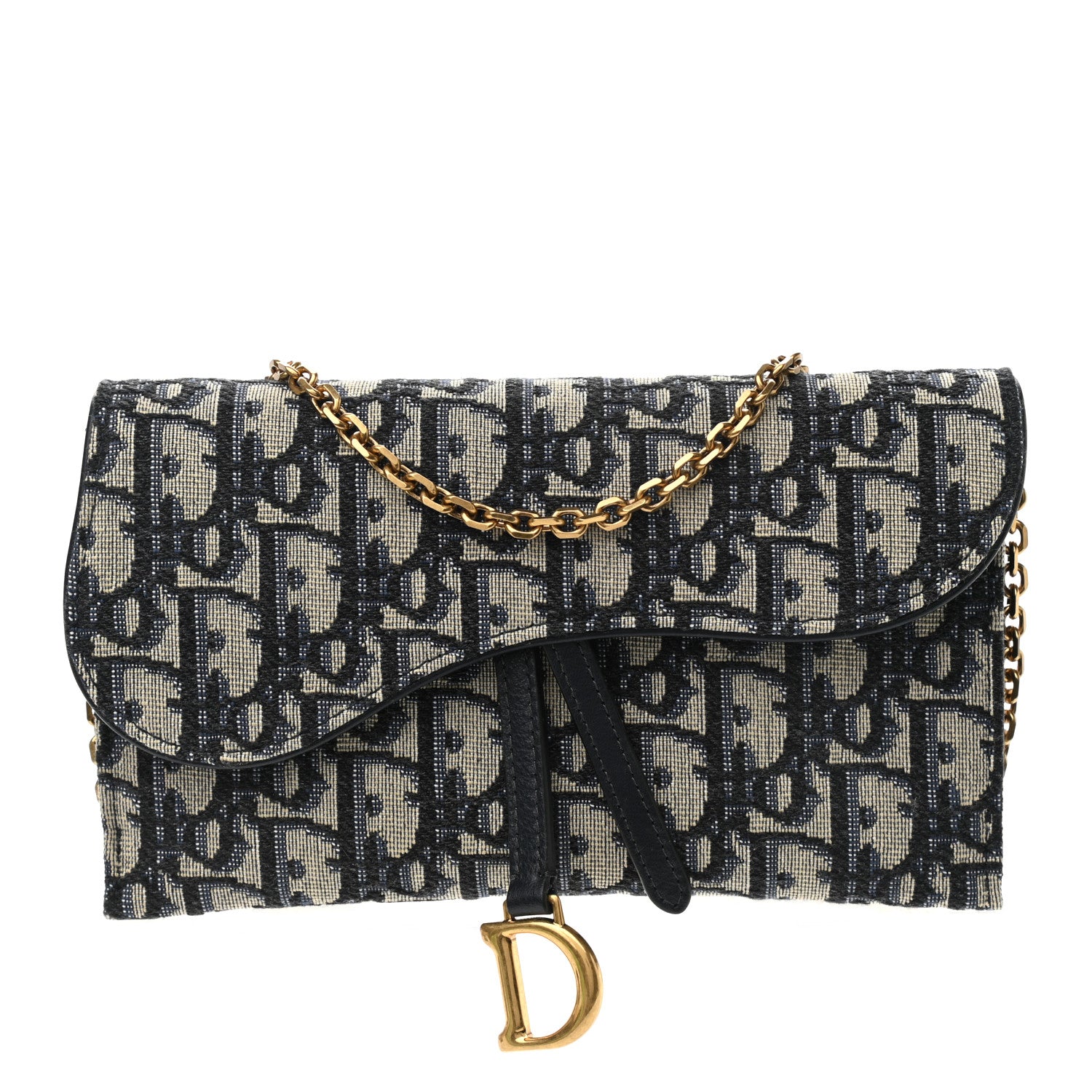 Christian Dior Oblique Saddle Chain Long Wallet Blue 3 of 12