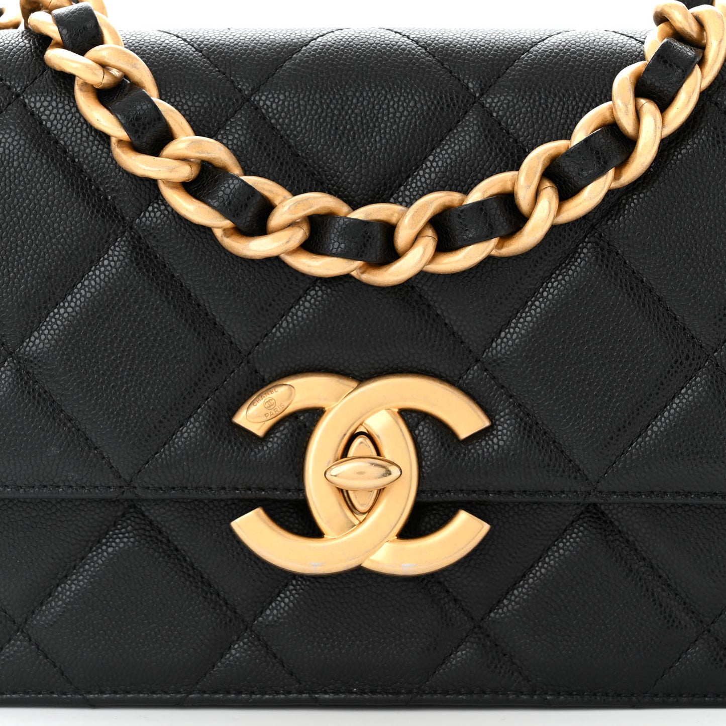 Shiny Caviar Quilted Small Flap Black
