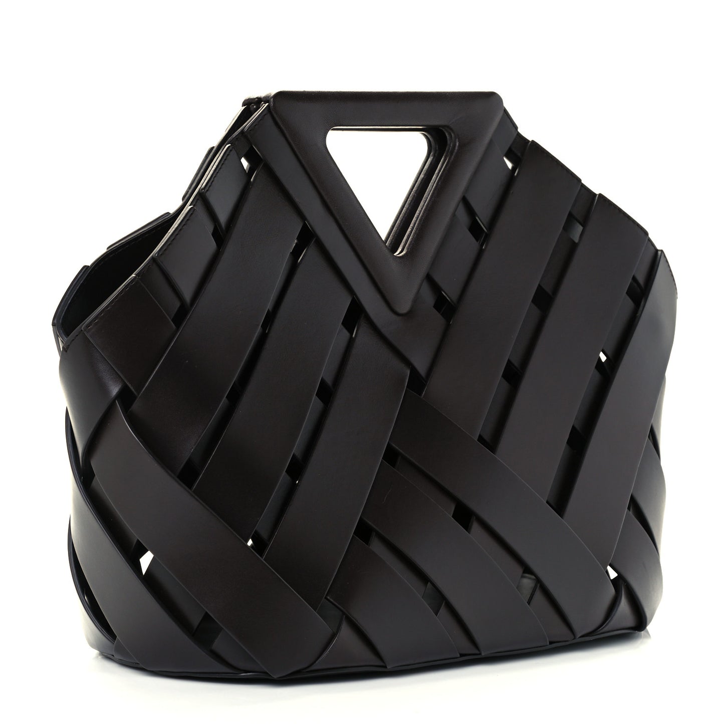 Calfskin V Woven Drawstring Tote Dark Brown