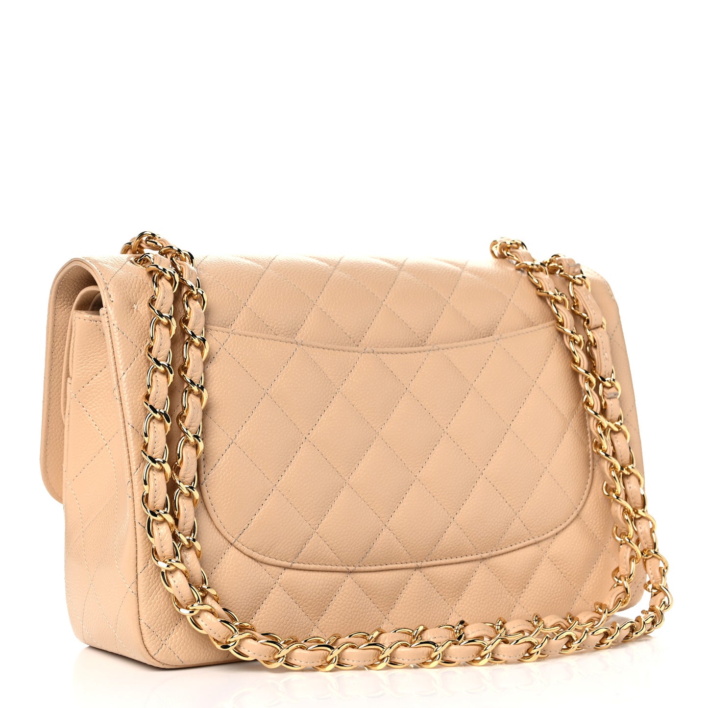Caviar Quilted Jumbo Double Flap Beige Clair