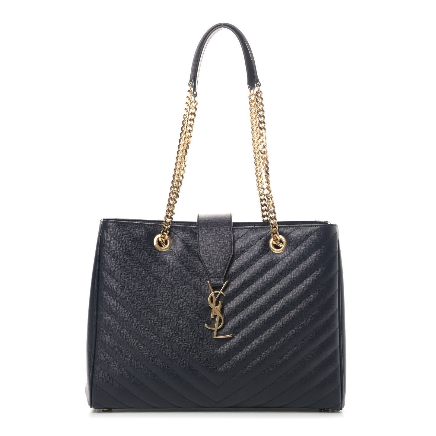 Grain De Poudre Matelasse Chevron Monogram Shopping Bag Deep Marine