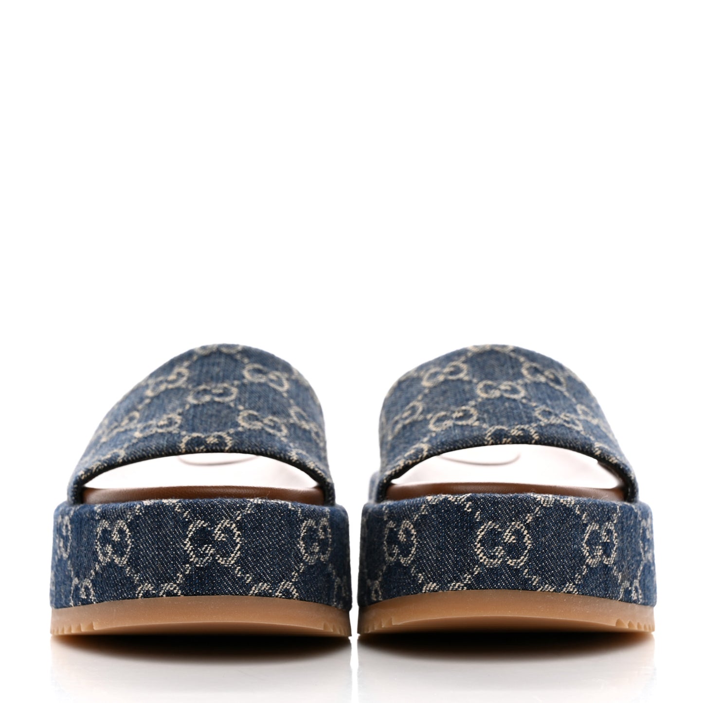 New Denim GG Monogram Angelina Platform 55mm Slide Sandals 35.5 Blue Tea