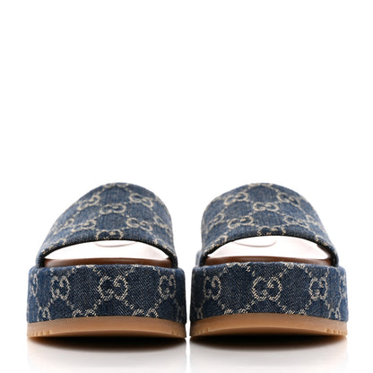 Gucci New Denim GG Monogram Angelina Platform 55mm Slide Sandals 35.5 Blue Tea 2 of 14