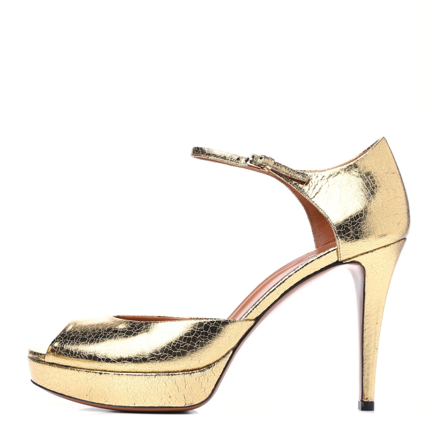 Gucci Metallic Calfskin Open Toe Ankle Strap Pumps 41 Gold 1 of 16