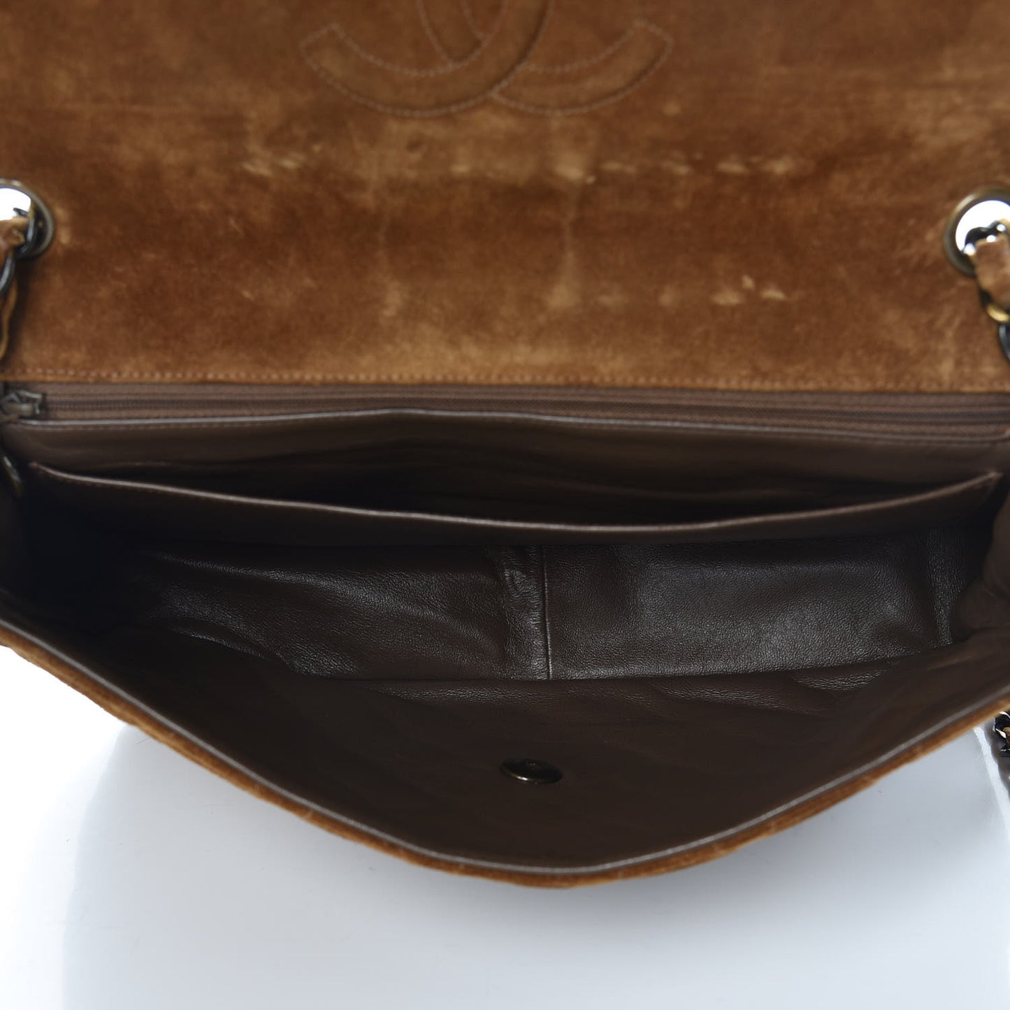 Suede Quilted Jumbo Single Flap Brown
