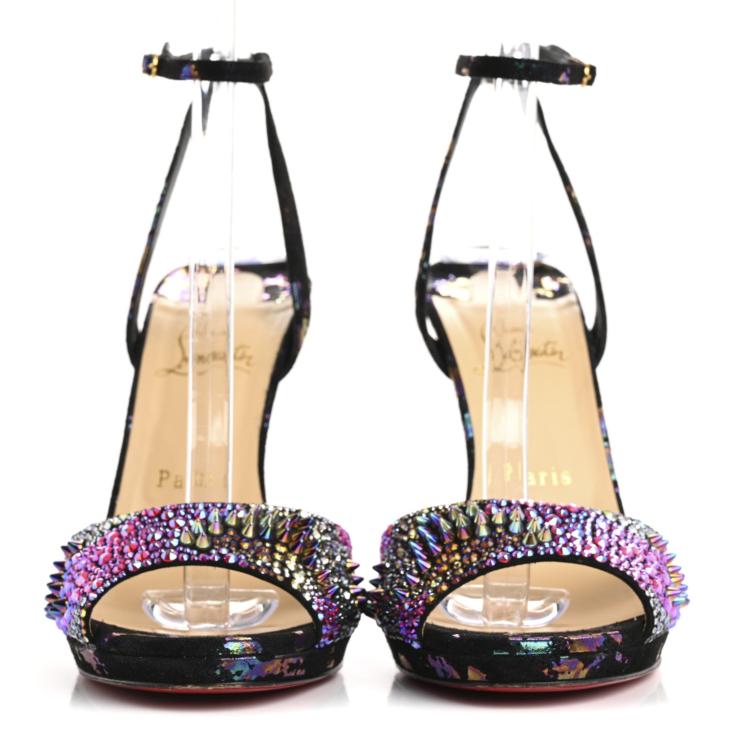 Christian Louboutin Milky Suede Loubiloo Bling Bang 120 Sandals 39.5 Black Multicolor 3 of 12