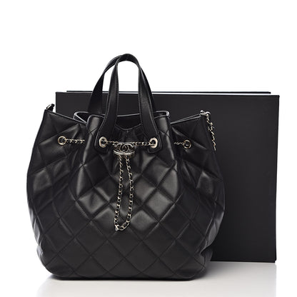 Chanel Lambskin Quilted CC Dweller Drawstring Tote Black 11 of 11