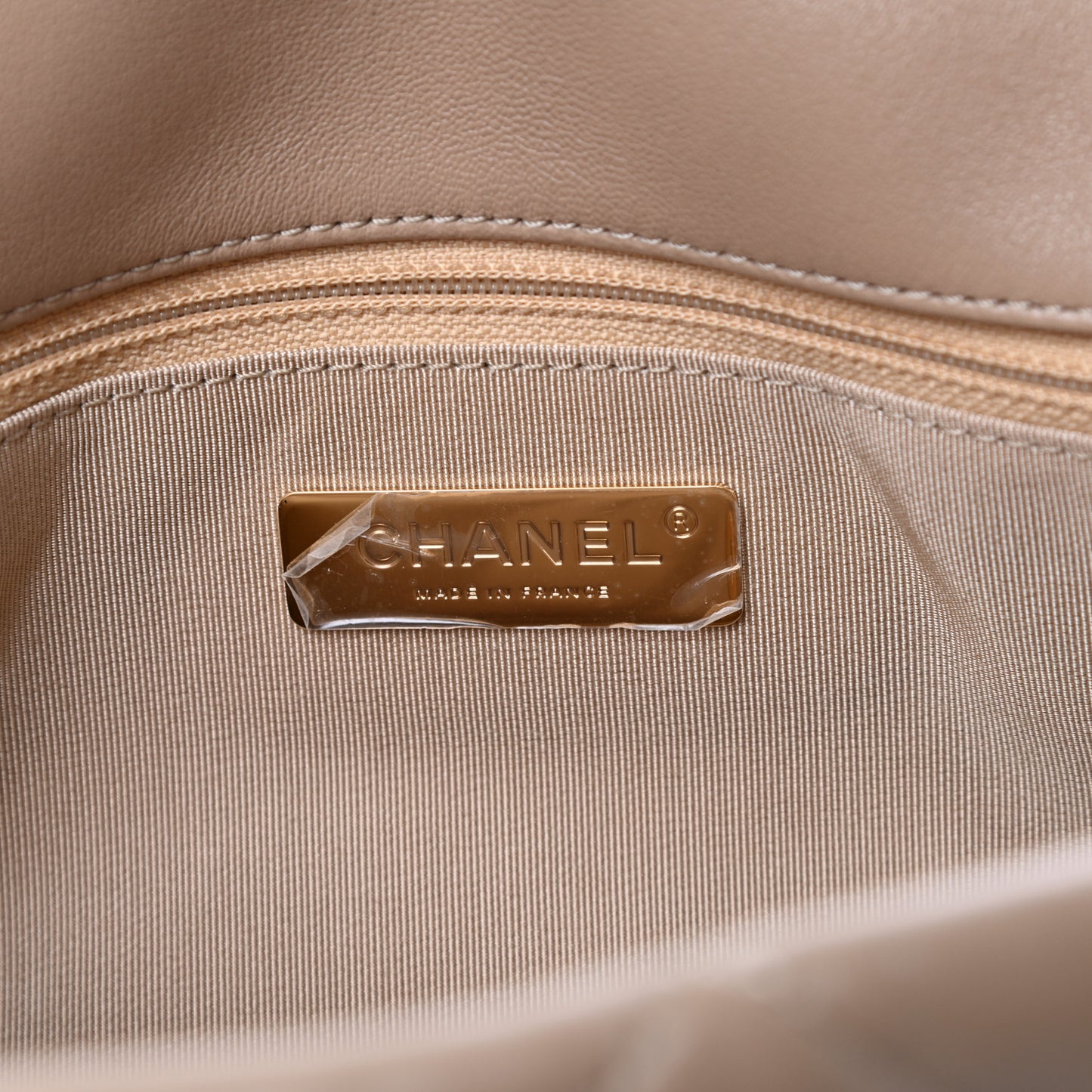Lambskin Quilted Large Chanel 19 Flap Dark Beige