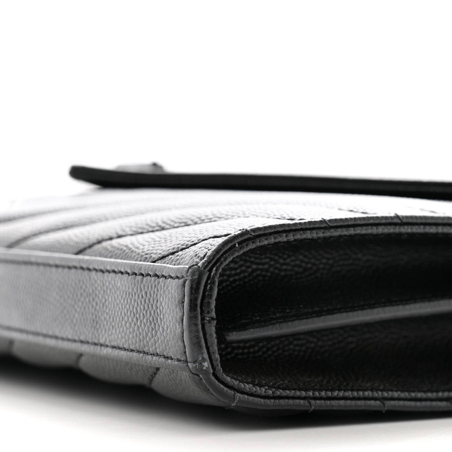 Saint Laurent Grain De Poudre Matelasse Chevron Monogram Monochrome Chain Wallet Black 10 of 13