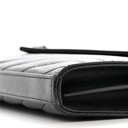 Saint Laurent Grain De Poudre Matelasse Chevron Monogram Monochrome Chain Wallet Black 10 of 13