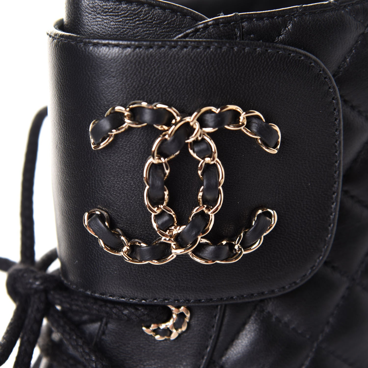 Chanel Shiny Lambskin Quilted Lace Up Combat Boots 39.5 Black 9 of 10