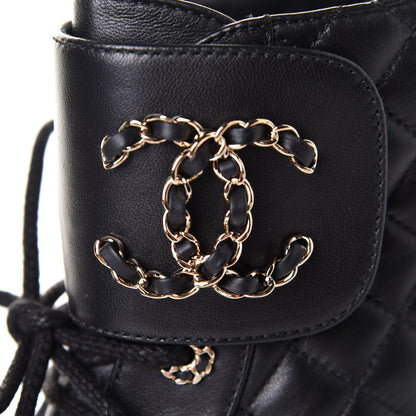 Chanel Shiny Lambskin Quilted Lace Up Combat Boots 39.5 Black 9 of 10