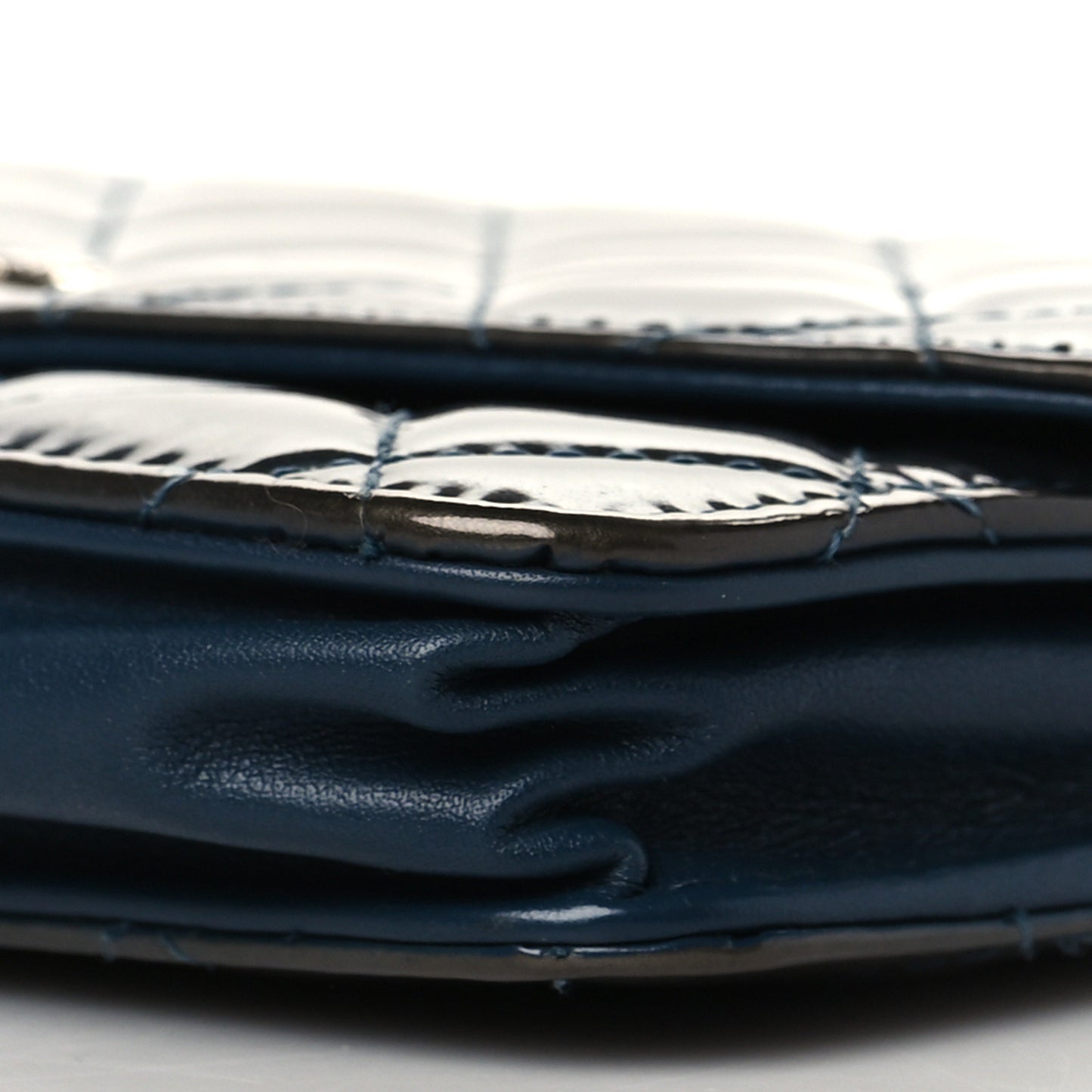 Patent Quilted Brilliant Wallet On Chain WOC Blue