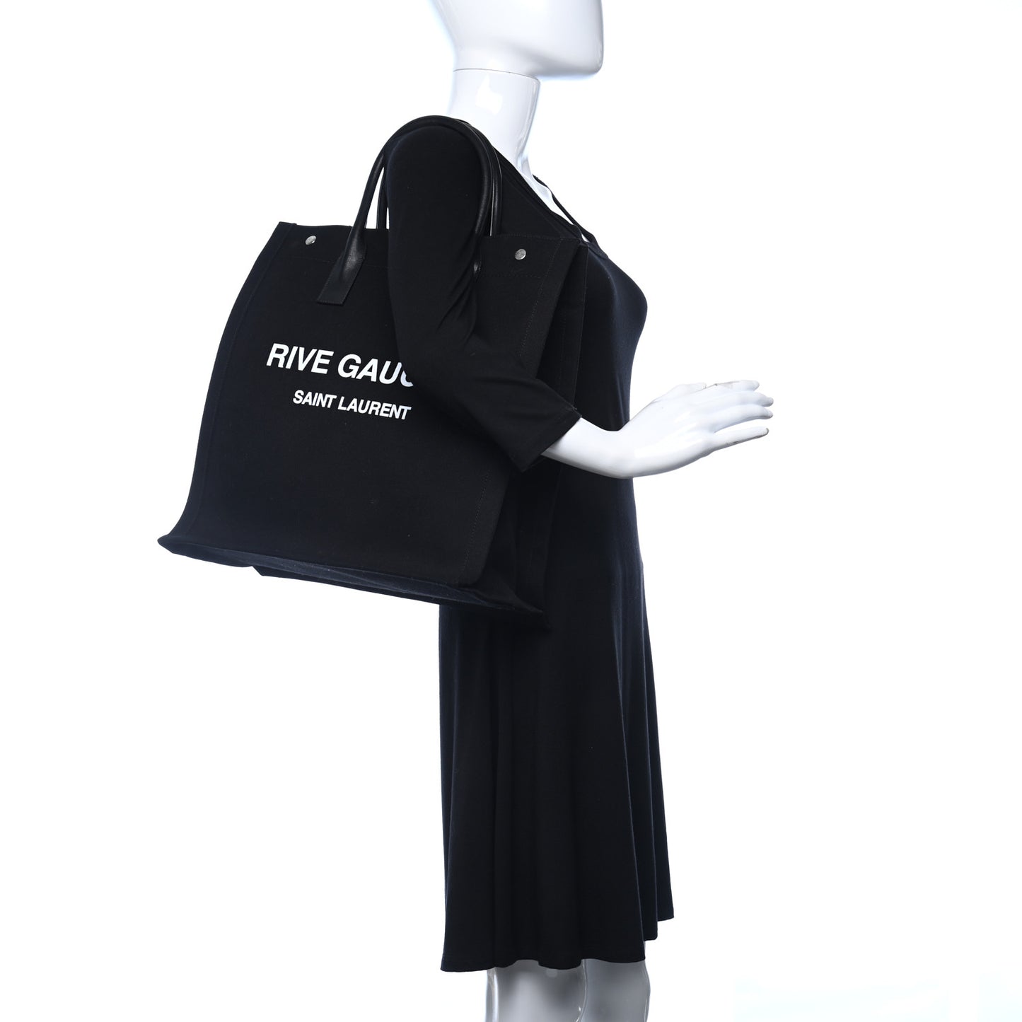 Linen Calfskin Rive Gauche North South Tote Black