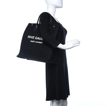Saint Laurent Linen Calfskin Rive Gauche North South Tote Black 2 of 8