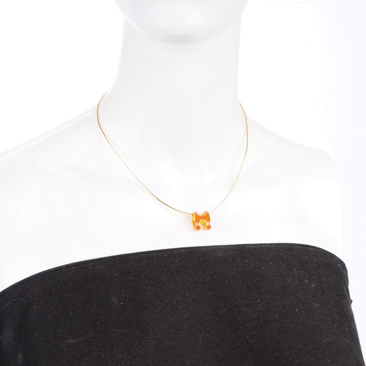 Lacquered Gold Pop H Pendant Necklace Orange