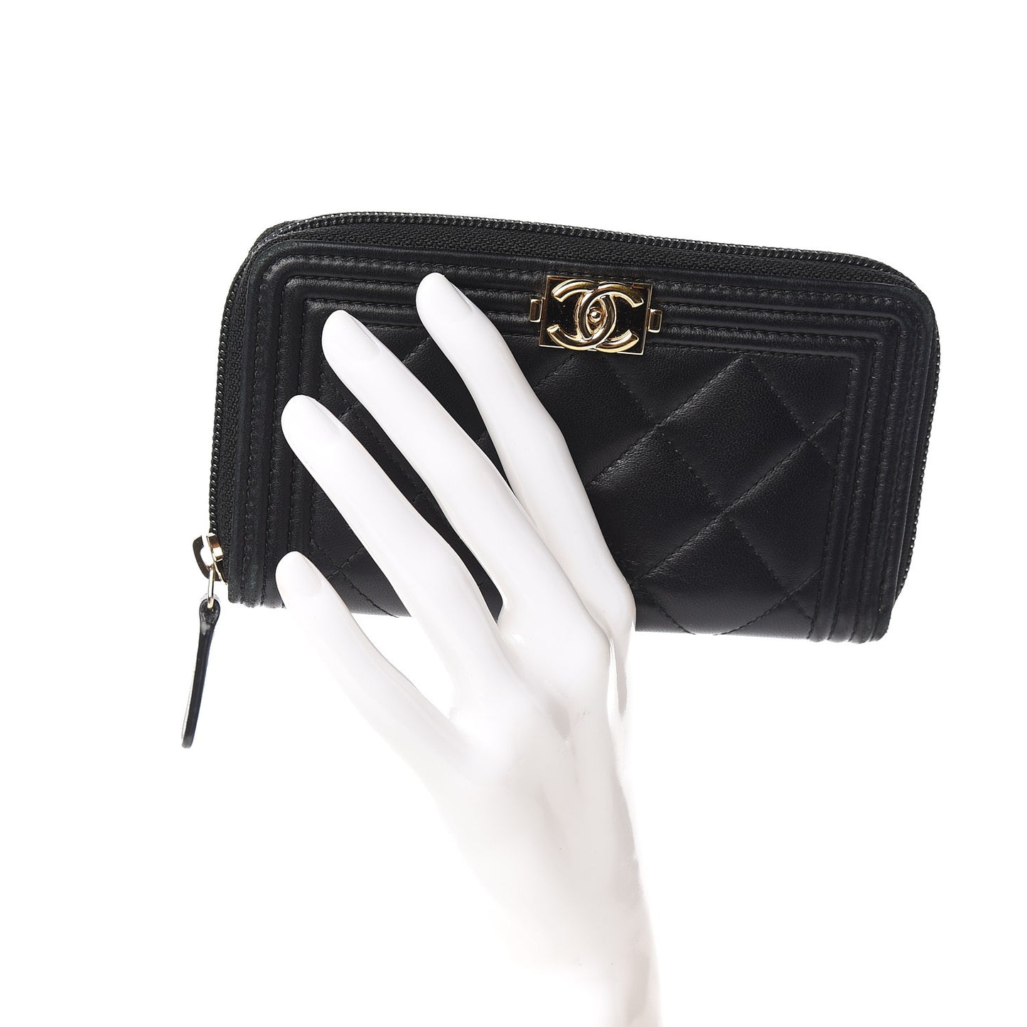 Lambskin Quilted Small Boy Zip Around Wallet Black