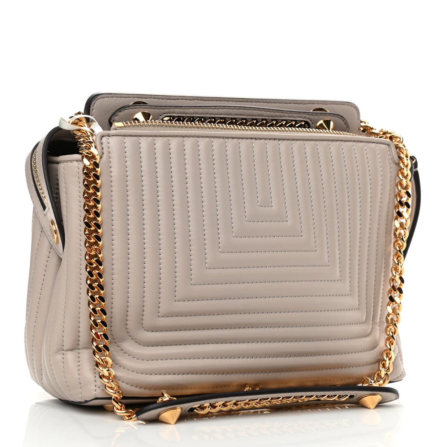 Shiny Nappa Trapuntata Chain Small DotCom Click Chain Satchel Grigio Polvere