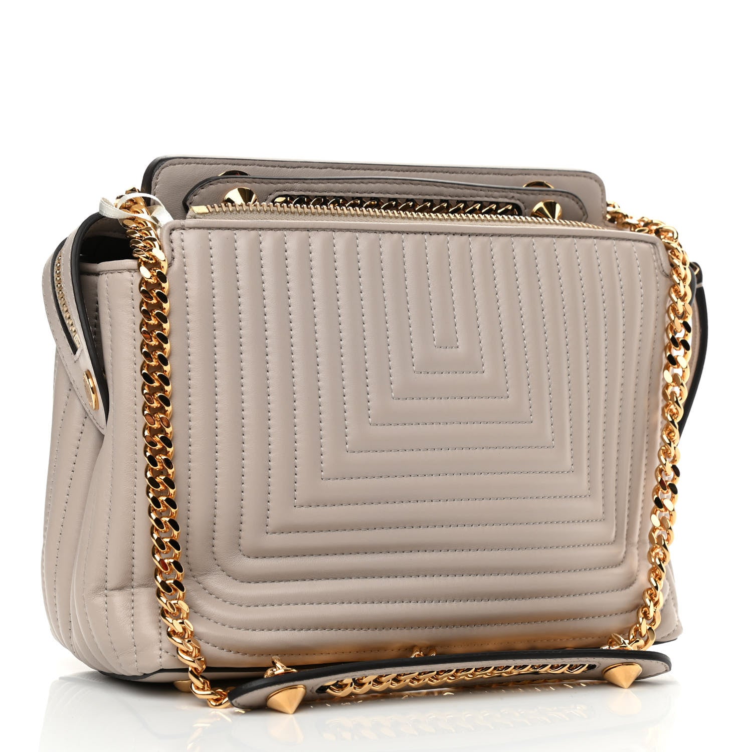 Fendi Shiny Nappa Trapuntata Chain Small DotCom Click Chain Satchel Grigio Polvere 2 of 10