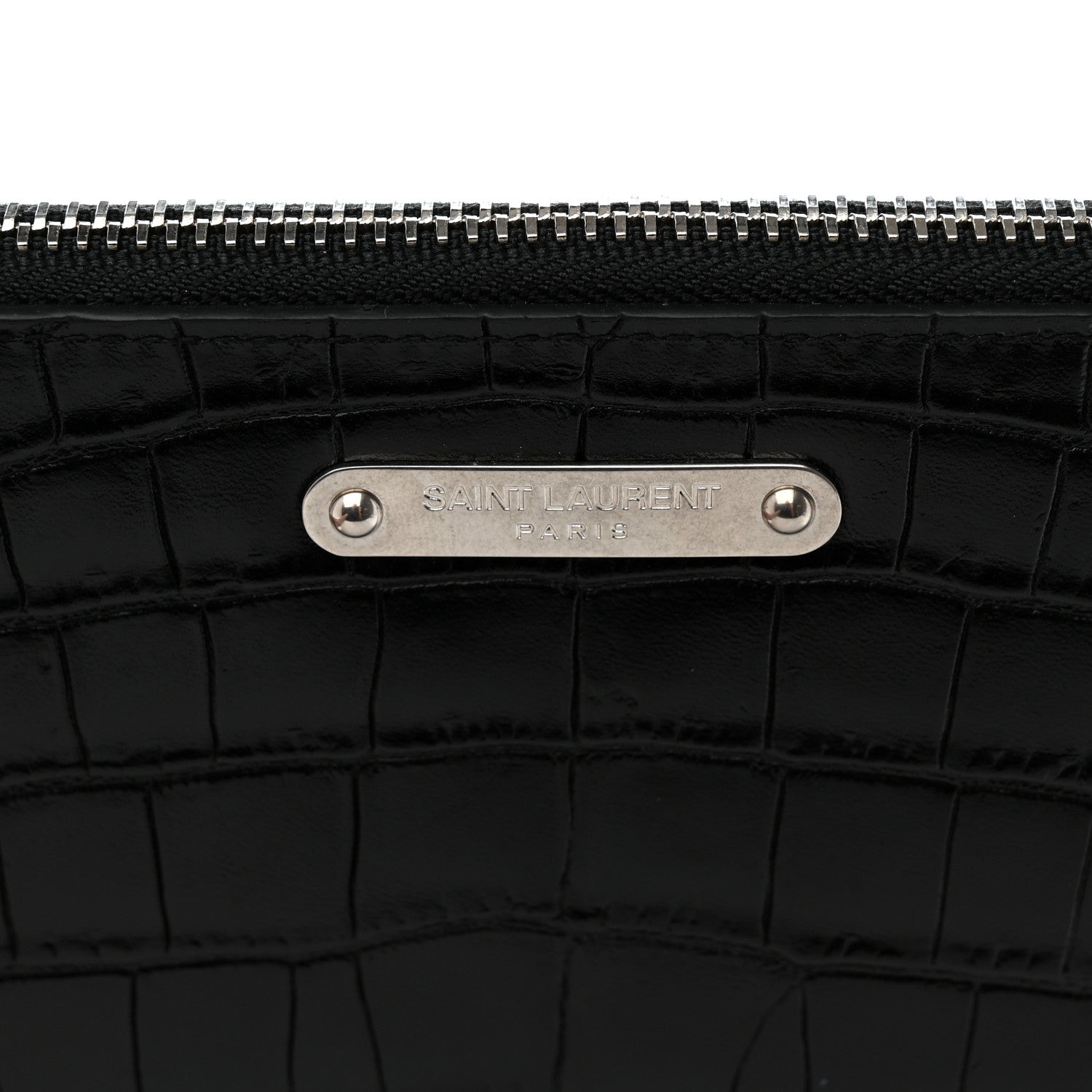 Saint Laurent Calfskin Crocodile Embossed Document Holder Black 7 of 9