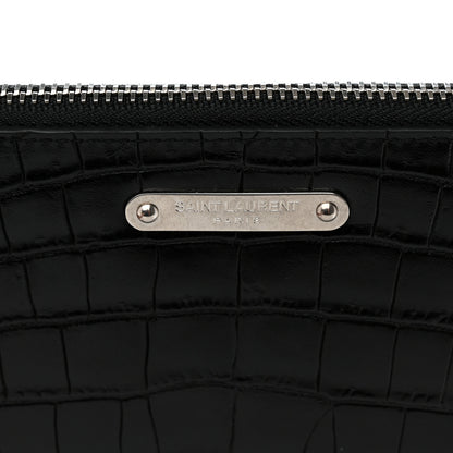 Saint Laurent Calfskin Crocodile Embossed Document Holder Black 7 of 9