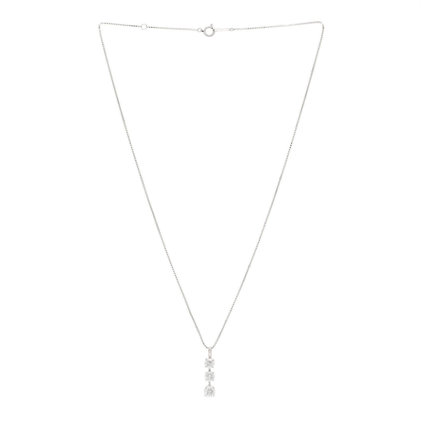 Platinum Diamond 1.03ctw Graduate Triple Drop Pendant Necklace